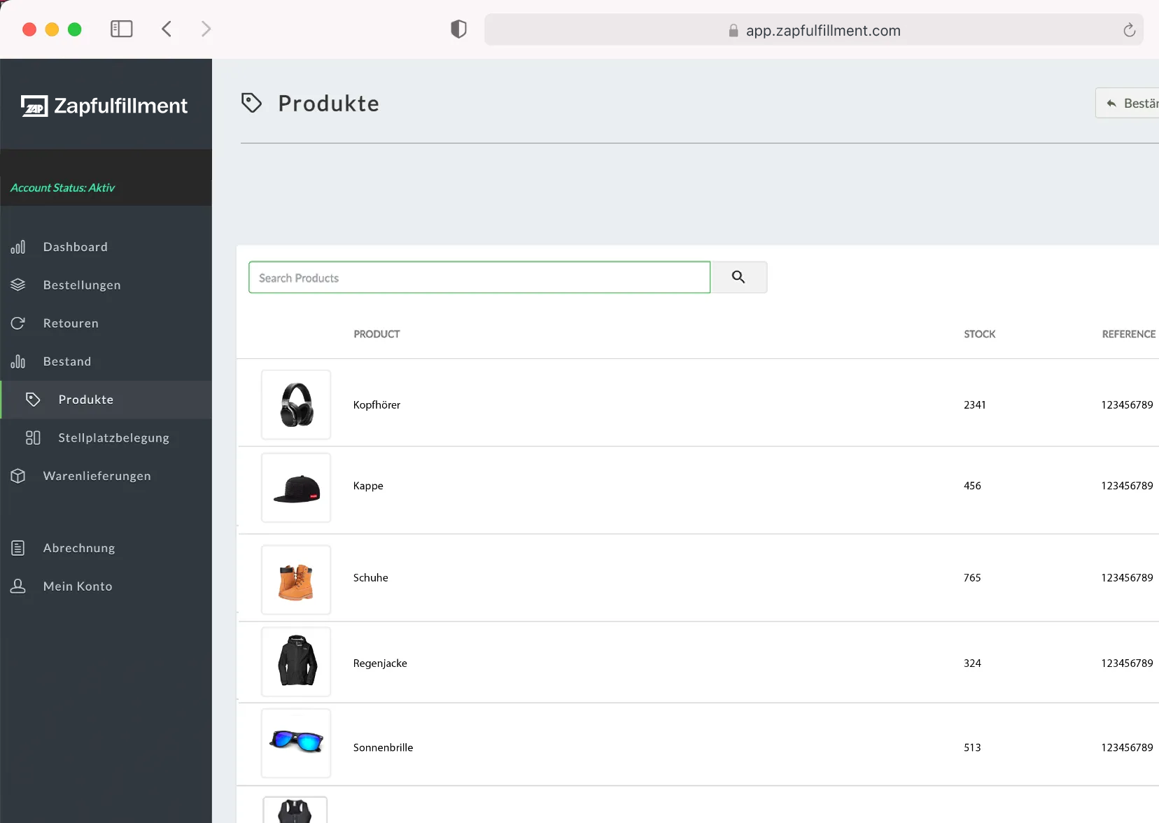 Zapfulfillment Dashboard Bestellungen